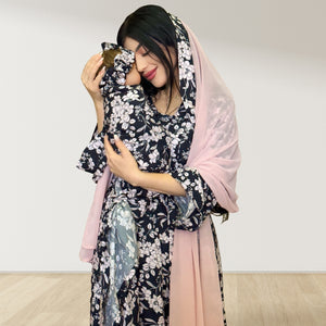 MID NIGHT BLUE PINK MOMMY AND ME 5 IN 1 LONG MATERNITY SET
