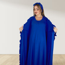Load image into Gallery viewer, NAVY BLUE SIGNATURE RUFFLED ROBE AND LETTUCE SWADDLE SET
