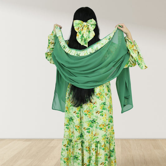 DHABIYA GREEN PREMIUM COTTON  LAYERED MATERNITY AND NURSING DRESS WITH ZIPPER