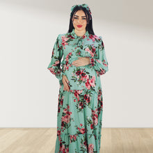Load image into Gallery viewer, MALIKAT ALWURUD GREEN LAYERED MATERNITY AND NURSING GOWN
