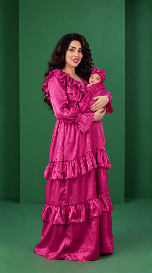 Theheb rose pink maternity and nursing dantela maxi