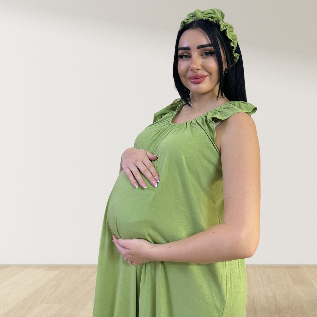 OLIVE GREEN SIGNATURE RUFFLED ROBE AND LETTUCE SWADDLE SET