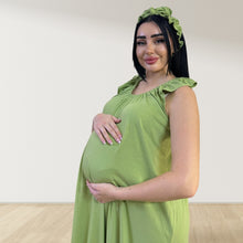 Load image into Gallery viewer, OLIVE GREEN SIGNATURE RUFFLED ROBE AND LETTUCE SWADDLE SET
