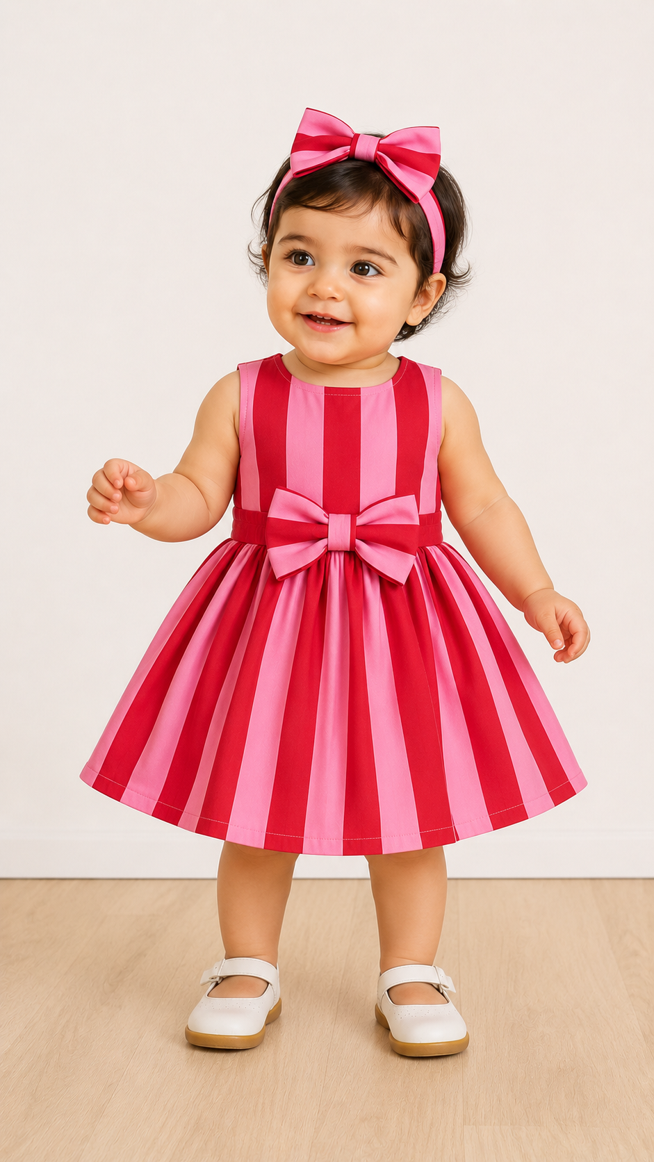 PINK AND RED STRIPES TWIRL DRESS