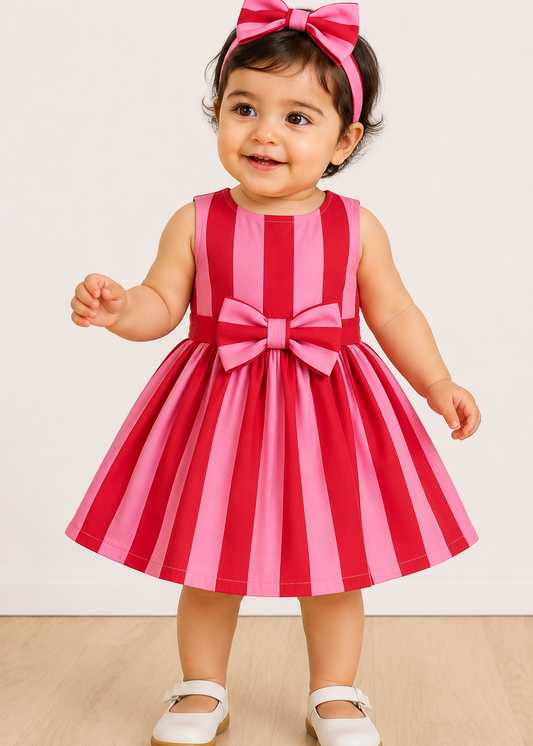 Pink and Red Stripes Twirl Dress