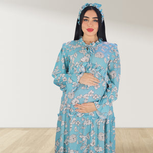 MALIKAT ALWURUD TURQUOISE  LAYERED MATERNITY AND NURSING GOWN