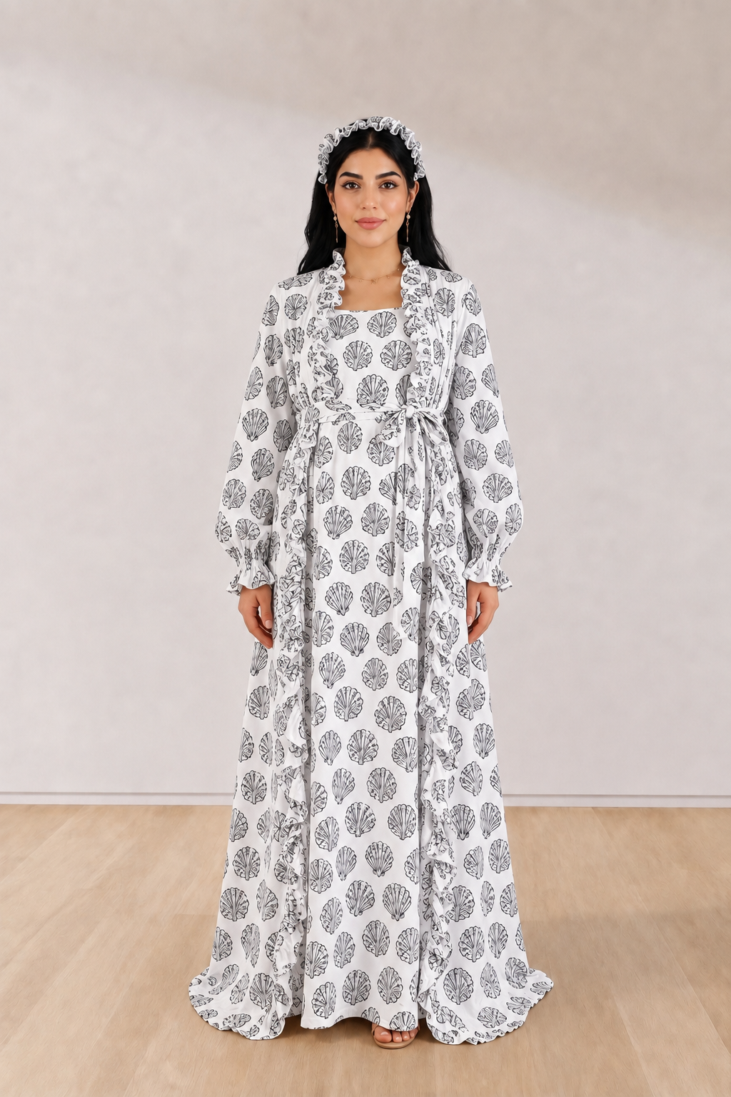 Additional view of Baby Sadafa Ruffle Maternity Robe and Swaddle Set