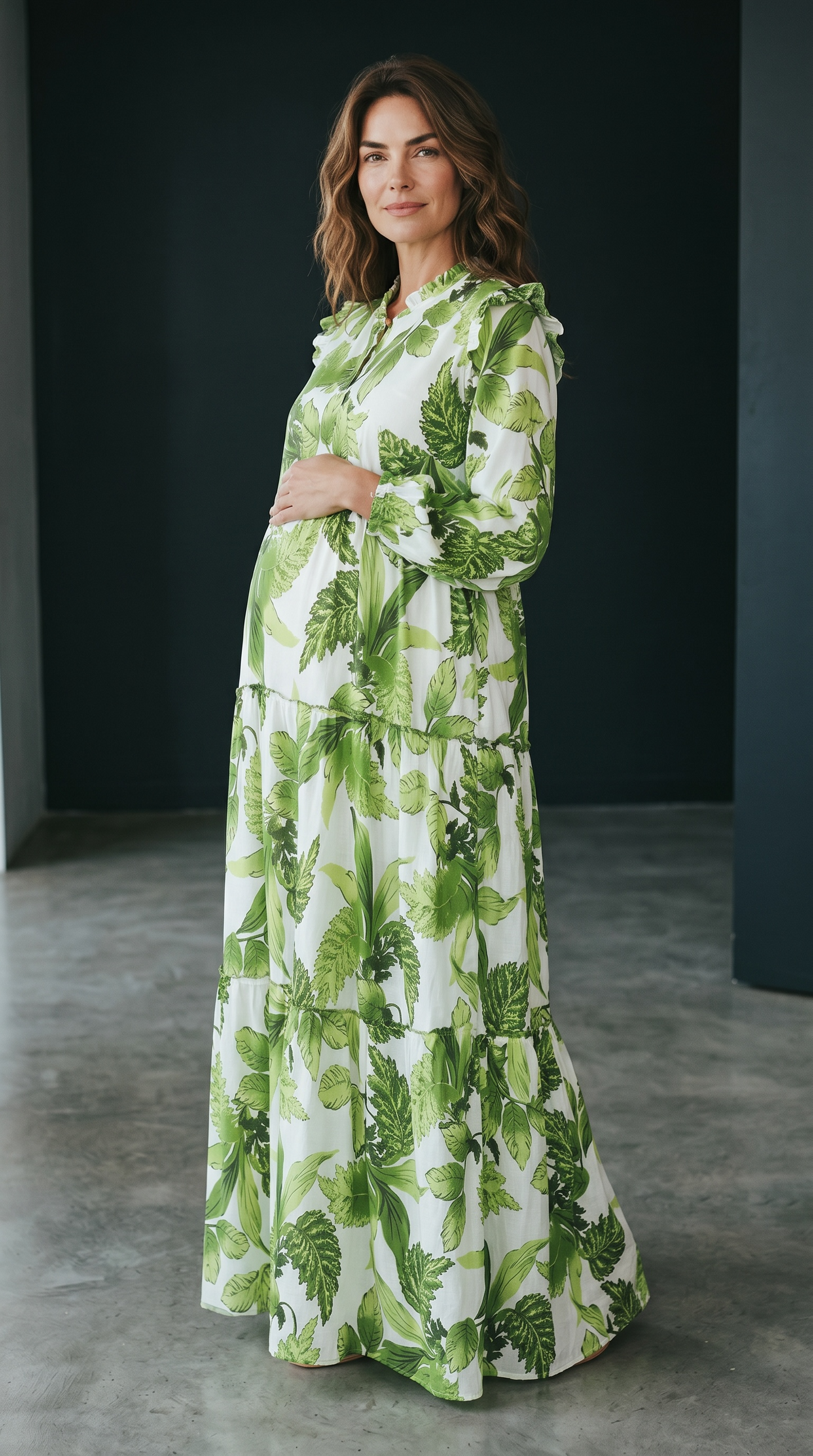 MALIKA GREEN  RUFFLE MATERNITY AND NURSING DRESS WITH ZIPPER