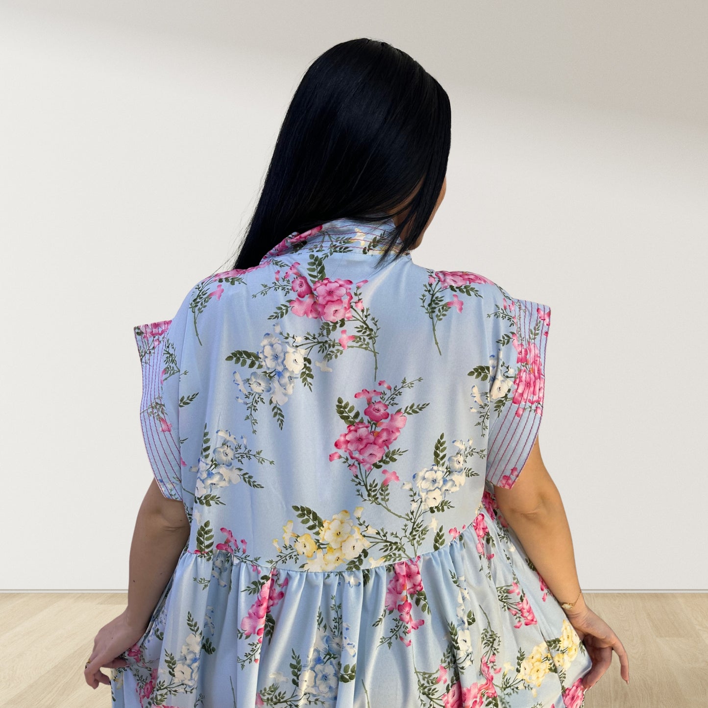 BABY BLUE FLORAL LULU SLEEVELESS MATERNITY AND NURSING GOWN