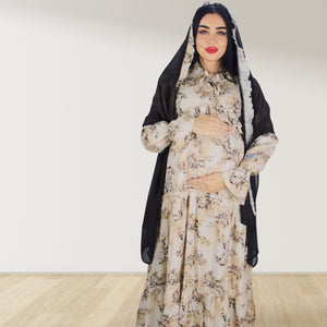 MALIKAT ALWURUD BROWN LAYERED MATERNITY AND NURSING GOWN