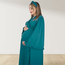 Load image into Gallery viewer, PINE GREEN SIGNATURE RUFFLED ROBE AND LETTUCE SWADDLE SET
