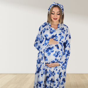 BLUE FLORAL MOMMY AND ME 5 IN 1 LONG MATERNITY SET