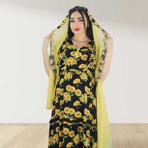 YELLOW FARASHA SLEEVELESS  LAYERED MATERNITY AND NURSING GOWN