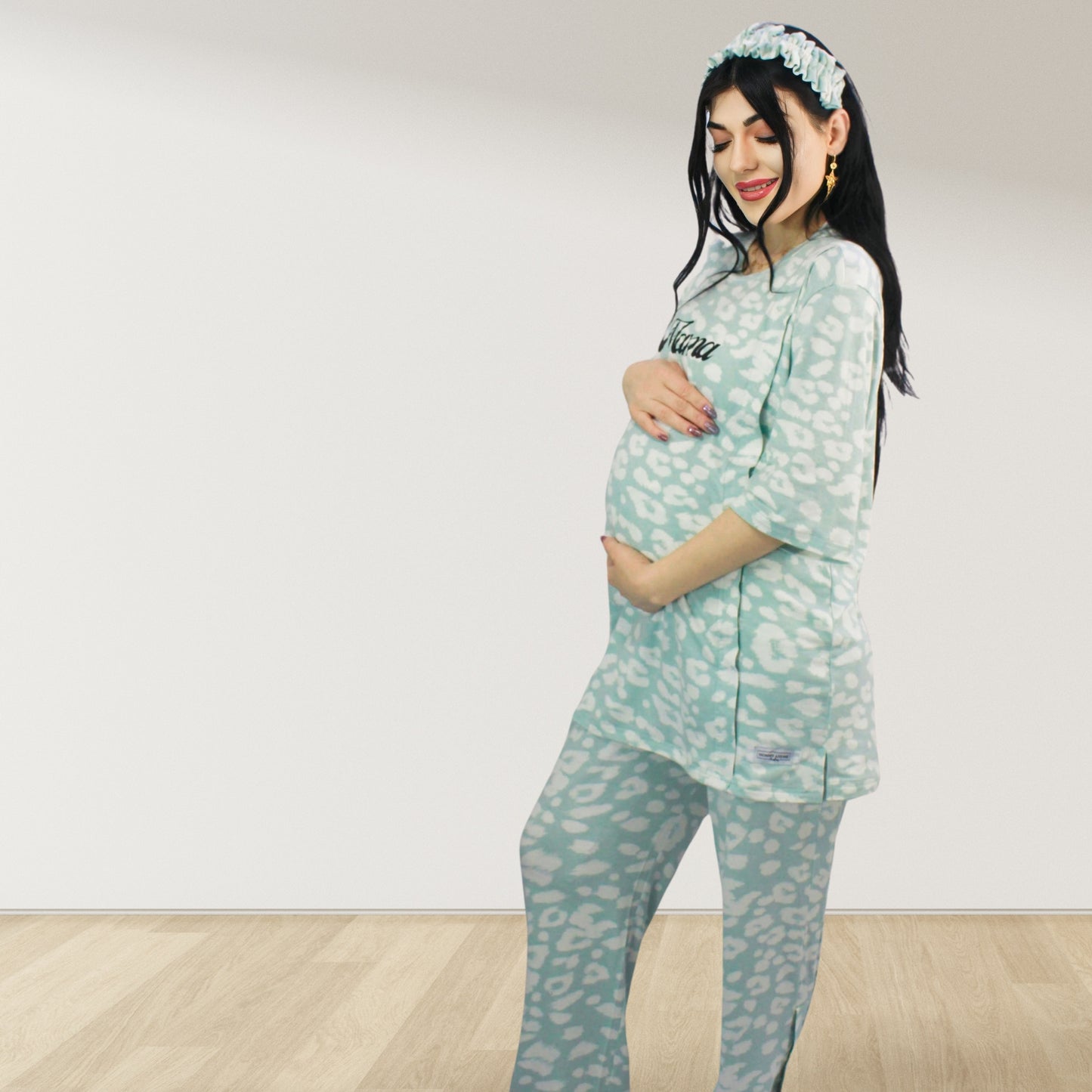 MISTY GREEN DROP SHOULDER PAJAMA SET WITH MATCHING BABY ROMPER - STYLED BY MAMA