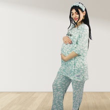 Load image into Gallery viewer, MISTY GREEN DROP SHOULDER PAJAMA SET WITH MATCHING BABY ROMPER - STYLED BY MAMA
