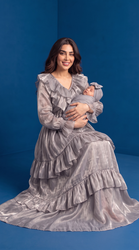 Theheb grey maternity and nursing dantela maxi