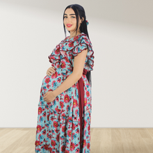 Load image into Gallery viewer, BLUE FARASHA SLEEVELESS  LAYERED MATERNITY AND NURSING GOWN
