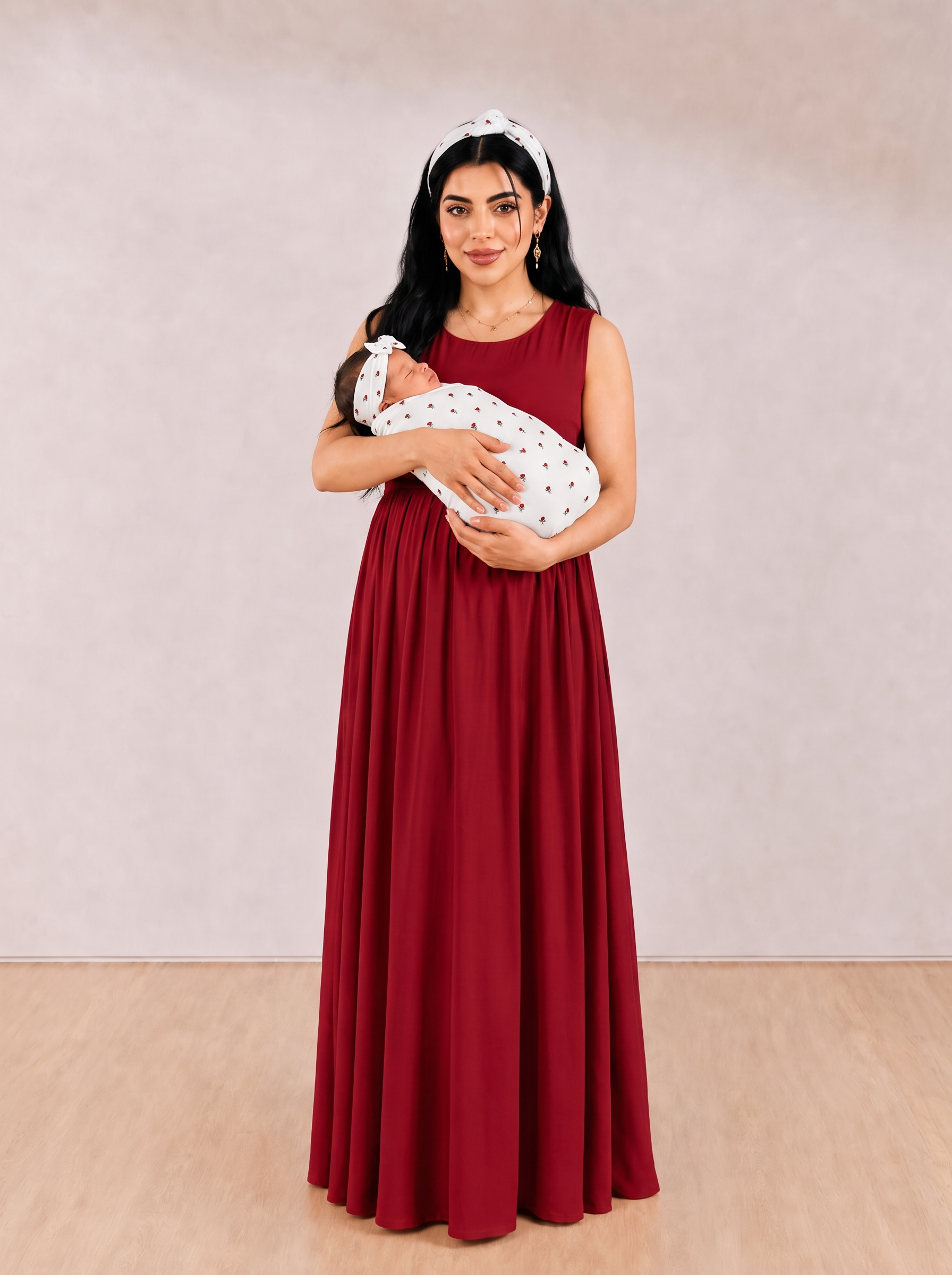 Additional view of Red and White Mommy and Me 5 in 1 Long Maternity Set
