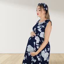 Load image into Gallery viewer, NAVY BLUE FLORAL MOMMY AND ME 5 IN 1 LONG MATERNITY SET
