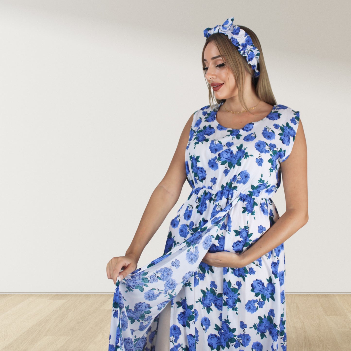 BLUE ROSES MOMMY AND ME 5 IN 1 LONG MATERNITY SET