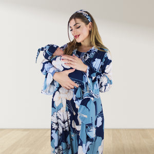 MIDNIGHT BLUE MATERNITY MAXI AND SWADDLE BLANKET  SET