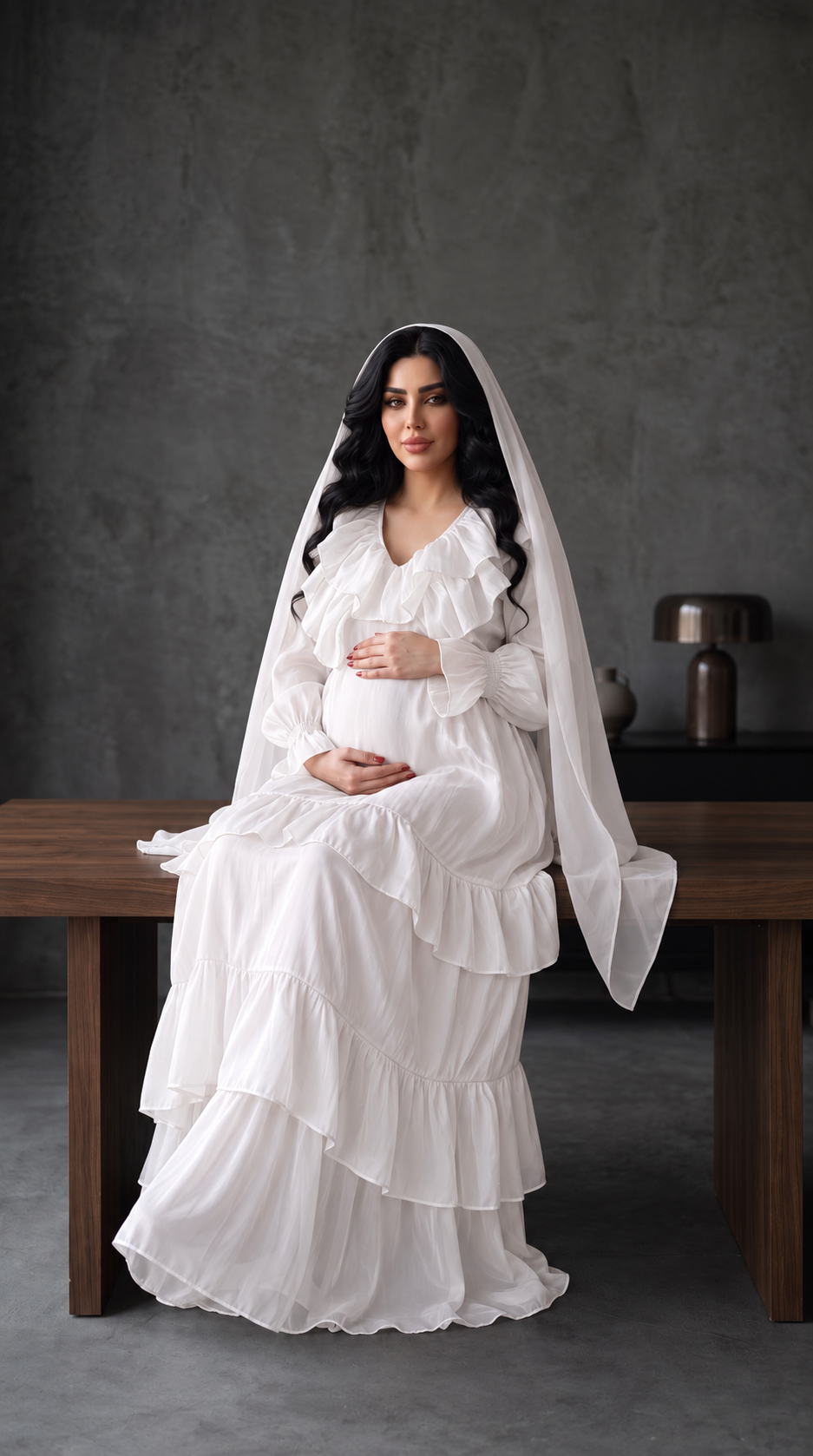 Theheb white maternity and nursing dantela maxi