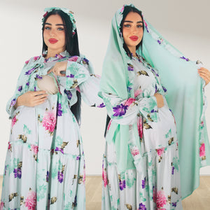 MALIKAT ALWURUD ICE GREEN LAYERED MATERNITY AND NURSING GOWN