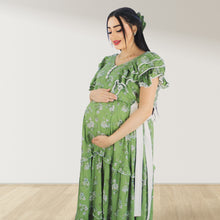Load image into Gallery viewer, GREEN FARASHA SLEEVELESS  LAYERED MATERNITY AND NURSING GOWN
