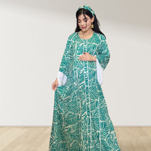 Load image into Gallery viewer, MAHRA GREEN PREMIUM COTTON TRIMMED  MATERNITY AND NURSING DRESS WITH ZIPPER
