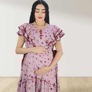 DUSKY PINK FARASHA SLEEVELESS  LAYERED MATERNITY AND NURSING GOWN