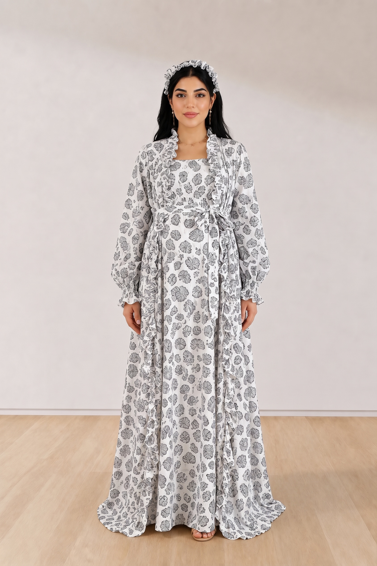 Additional view of Baby Sadafa Ruffle Maternity Robe and Swaddle Set