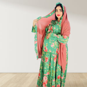 MALIKAT ALWURUD GREEN LAYERED MATERNITY AND NURSING GOWN