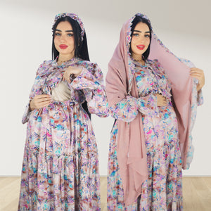 MALIKAT ALWURUD ROSE GOLD LAYERED MATERNITY AND NURSING GOWN