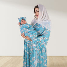 Load image into Gallery viewer, TIFANNY BLUE FLORA  MOMMY AND ME 5 IN 1 LONG MATERNITY SET
