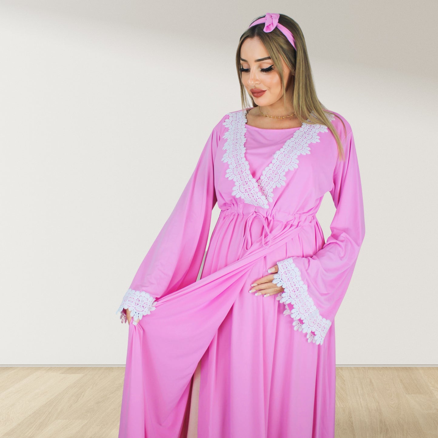 PRETTY IN BABY PINK MATERNITY MAXI AND SWADDLE BLANKET  SET