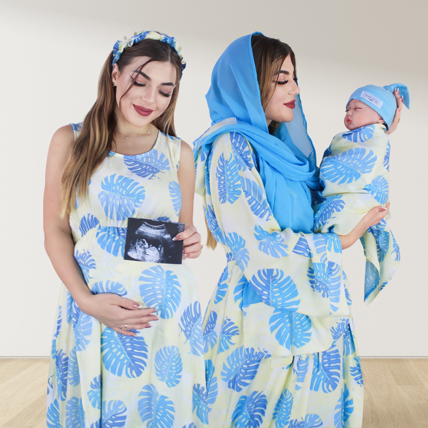 LEMONADE BLUE MOMMY AND ME 5 IN 1 LONG MATERNITY SET