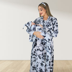 BLACK CURRENT MATERNITY MAXI AND SWADDLE BLANKET  SET