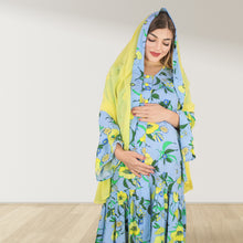 Load image into Gallery viewer, FLORAL PRINT BLUE LAYERED  RUFFLE MATERNITY AND NURSING GOWN
