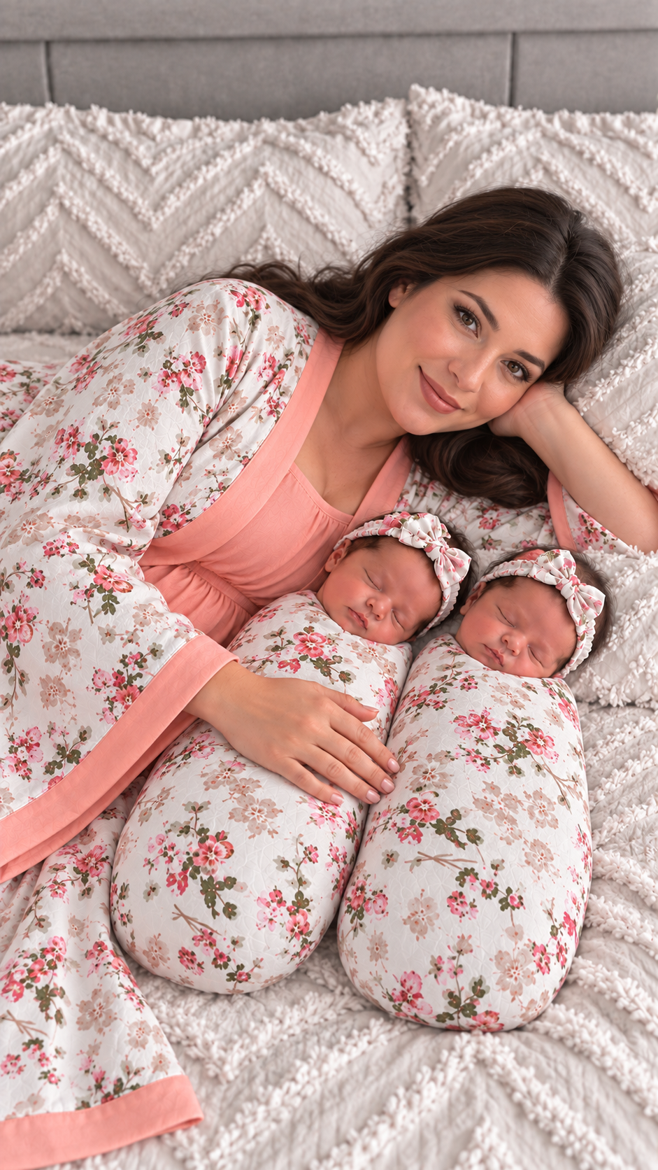 Additional view of Peach and White Mommy and Me 5 in 1 Long Maternity Set
