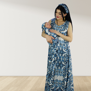 MOROCCAN BLUE MOMMY AND ME 5 IN 1 LONG MATERNITY SET