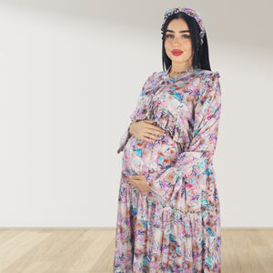 MALIKAT ALWURUD ROSE GOLD LAYERED MATERNITY AND NURSING GOWN