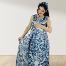 Load image into Gallery viewer, MOROCCAN BLUE MOMMY AND ME 5 IN 1 LONG MATERNITY SET
