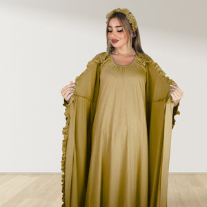 CANE BUFF SIGNATURE RUFFLED ROBE AND LETTUCE SWADDLE SET