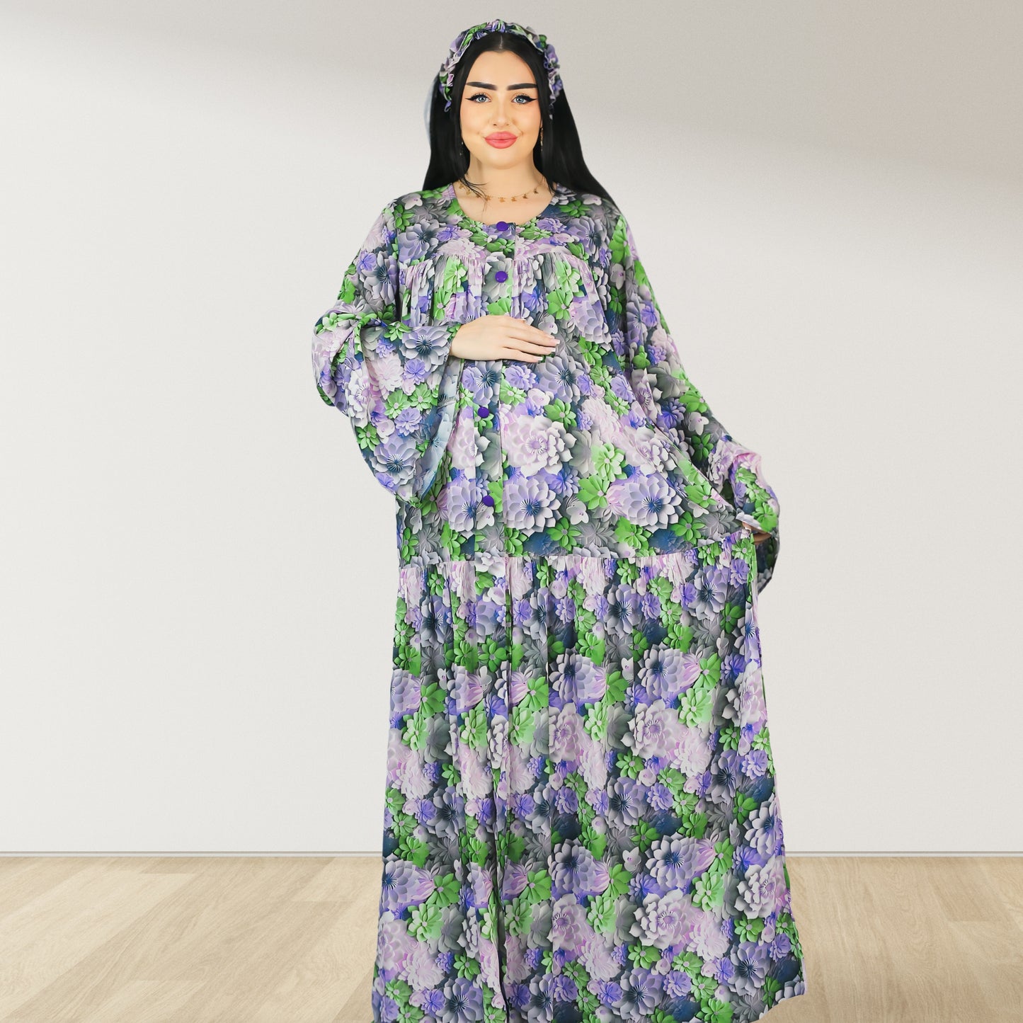 MARYOOM PURPLE ROSE RUFFLE MATERNITY AND NURSING DRESS WITH ZIPPER