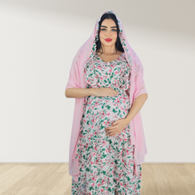 Load image into Gallery viewer, BABY PINK FARASHA SLEEVELESS  LAYERED MATERNITY AND NURSING GOWN
