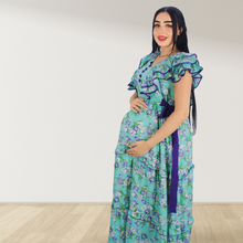 Load image into Gallery viewer, PURPLE FARASHA SLEEVELESS  LAYERED MATERNITY AND NURSING GOWN
