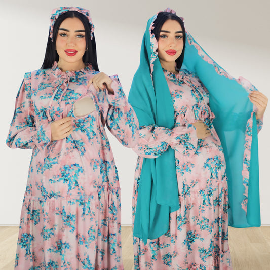 ثوب حمل ورضاعة وردي متعدد الطبقات من ماليكات الوردي