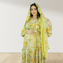 Load image into Gallery viewer, REEM YELLOW FLORAL DOUBLE ZIPPER MATERNITY AND NURSING DRESS
