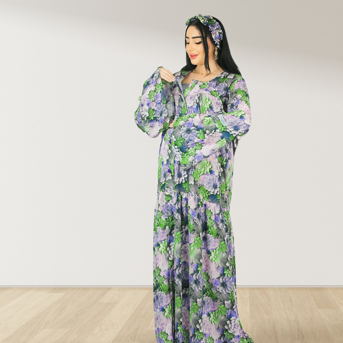 MARYOOM PURPLE ROSE RUFFLE MATERNITY AND NURSING DRESS WITH ZIPPER
