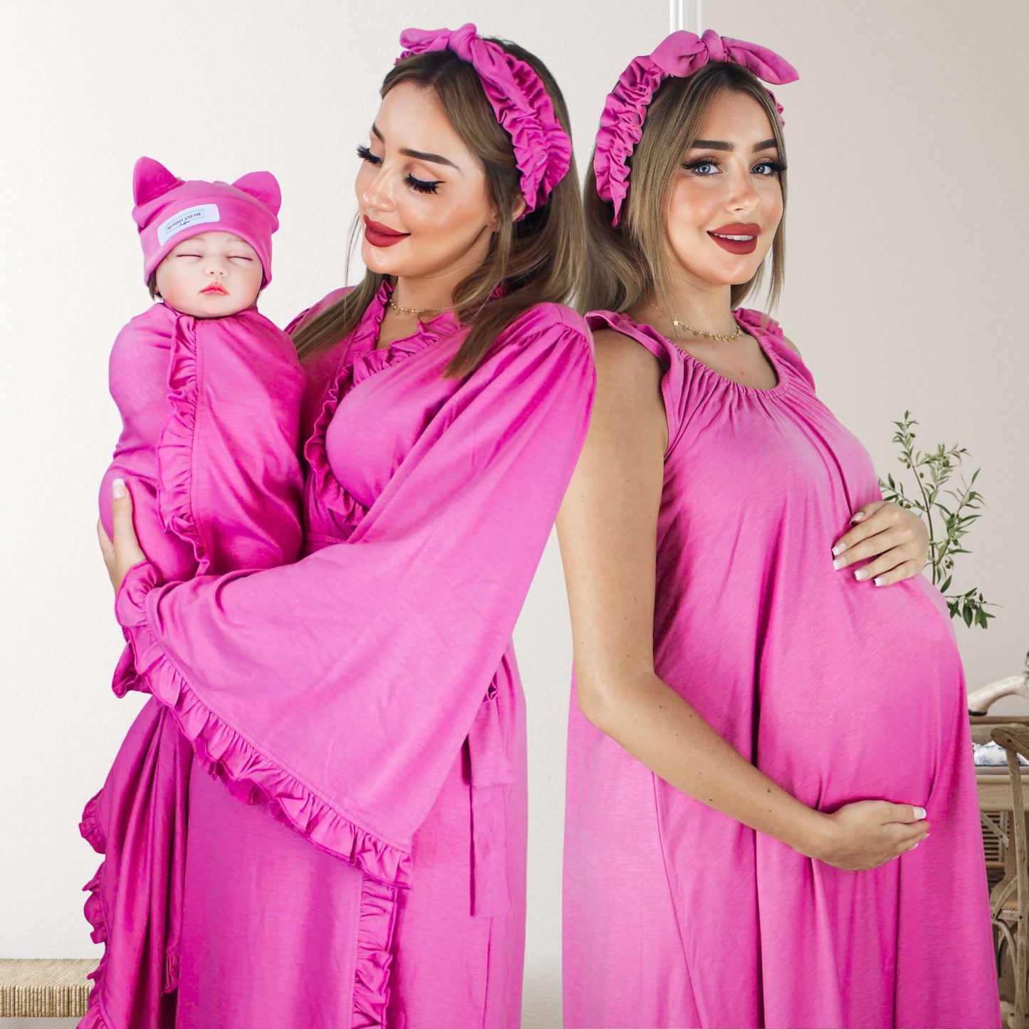 BARBIE PINK SIGNATURE RUFFLED ROBE AND LETTUCE SWADDLE SET